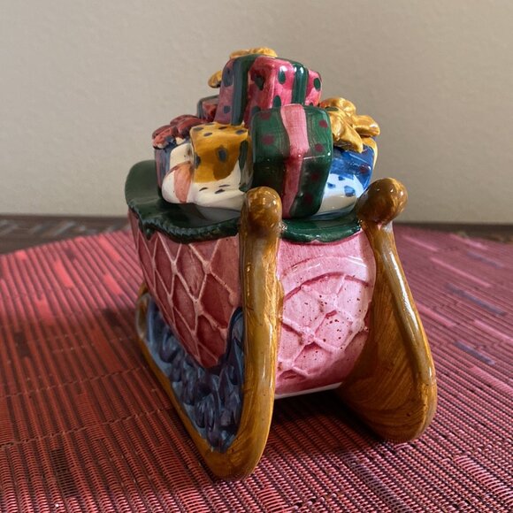 Holiday Ceramic Sleigh Trinket Box or Candy Box - Picture 2 of 14